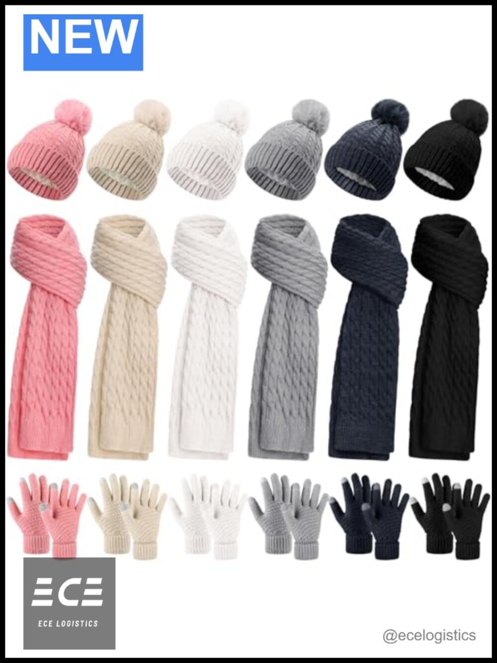 Winter Beanie Hat Scarf Gloves Set Knitted Touchscreen Cold Weather Gift